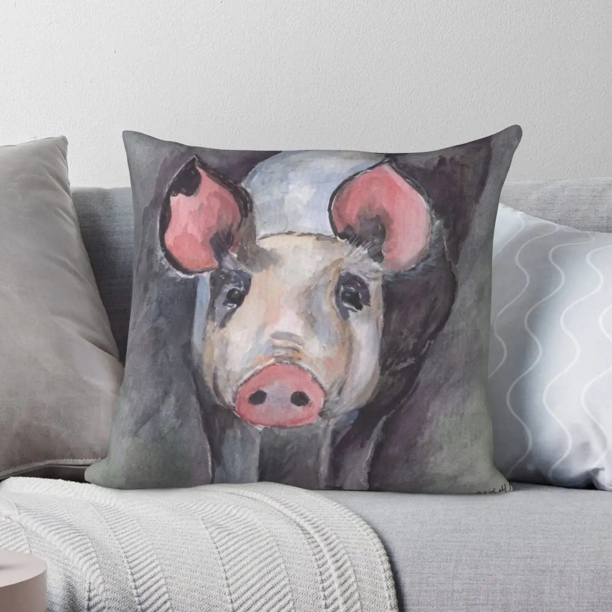 Little Piggy Pillowcase Polyester Linen Velvet Pattern Zip Decor Throw Pillow Case Home Cushion Cover