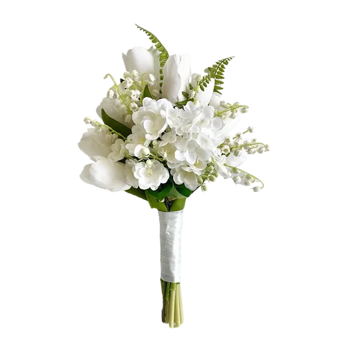 신부 들러리 웨딩 부케, 흰색 실크 꽃 잎, 수제 인공 신부 결혼 부케, 웨딩 액세서리 