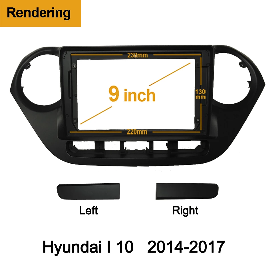 1-2Din Car DVD Frame Audio Fitting Adaptor Dash Trim Kits Facia Panel 9inch For HYUNDAI i10 2014-2017 Double Din Radio Player