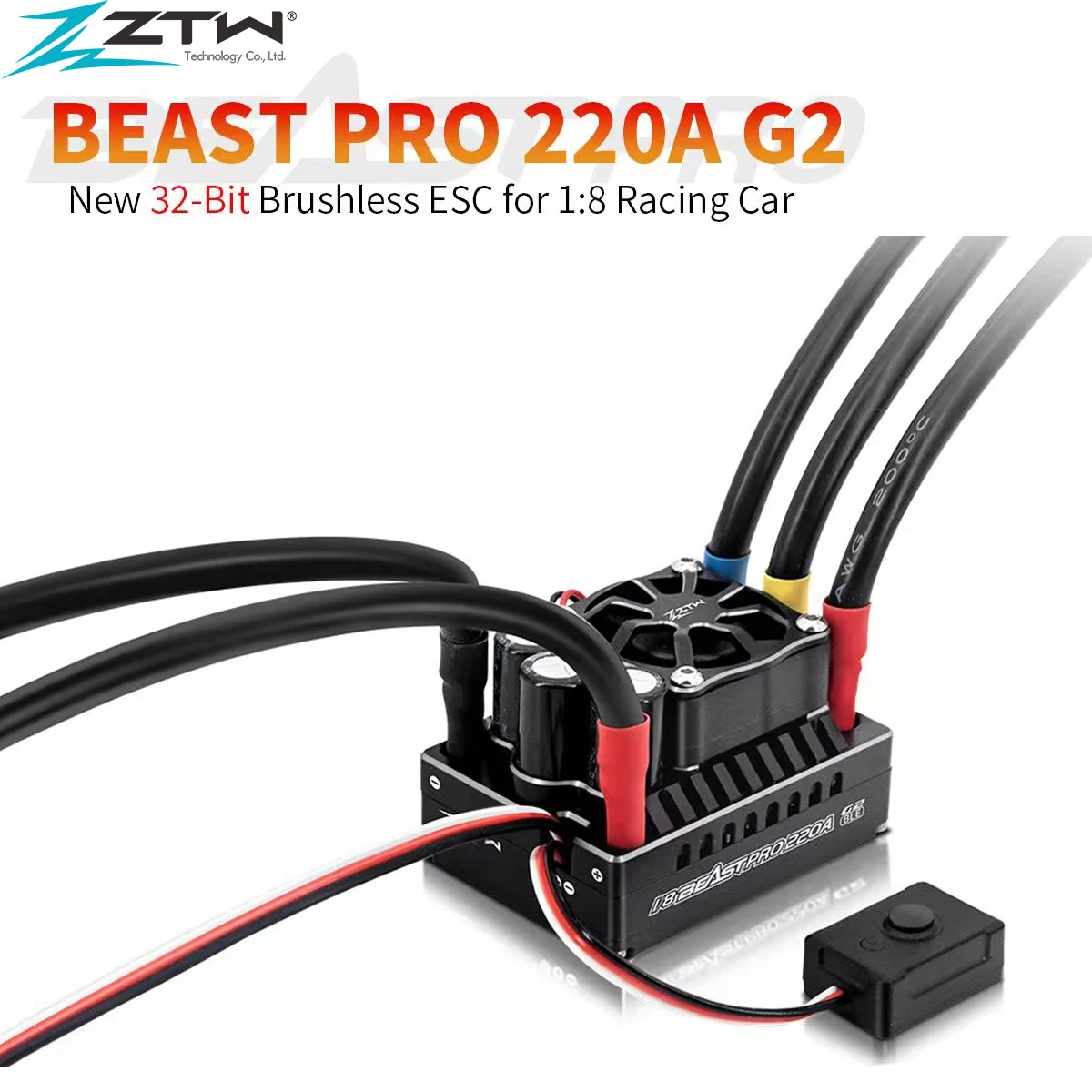 ZTW 32-Bit Beast PRO 220A ESC G2 Turbo 6V/7.4V BEC 6A Brushless Speed Controller For 1/8 RC Racng Car Off-road On-road Buggy