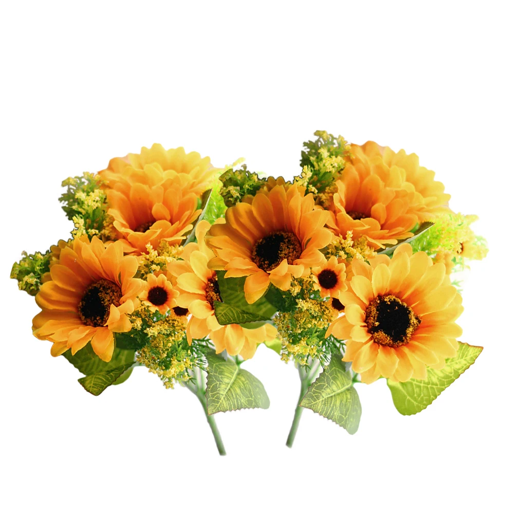 

5 Heads Artificial Sunflower Bouquet Lifelike Faux Sunflowers For Home Office Party Decor Simulation Greenery Plants