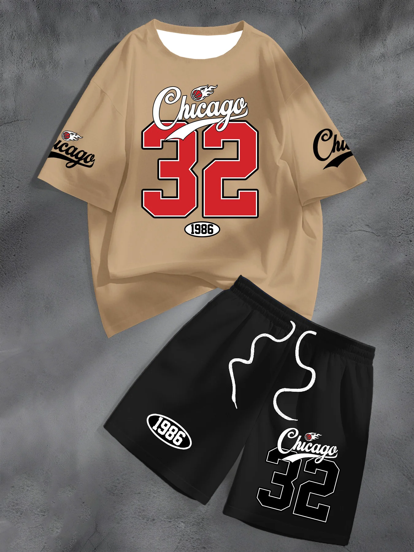 Summer Men's Chicago NO.32 Casual  Short Sleeve T-Shirt And Shorts 2 Pieces Set Sport Women's T-shirt + Shorts Set