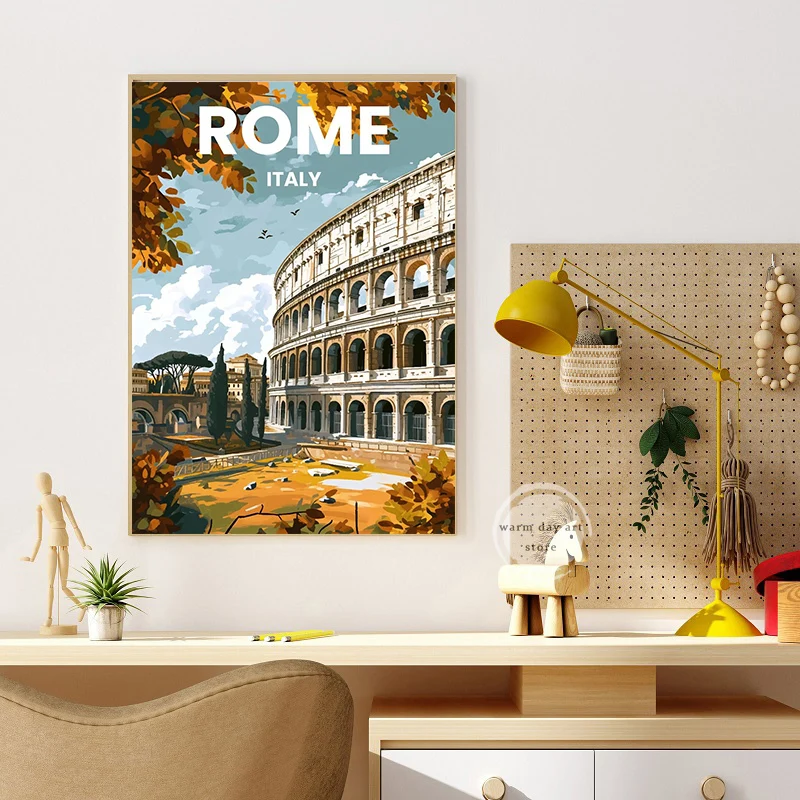 Los Angeles Santorini Greece Rome Paris London Manhattan Travel Painting Canvas Print Poster for Living Room Home Decor Gift