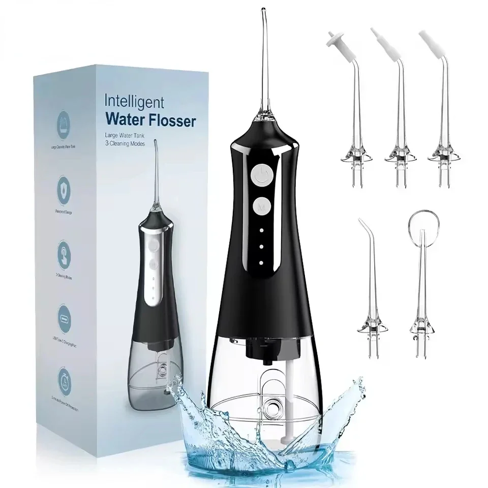 

Dental Oral Irrigator Flosser Thread Teeth Pick Mouth Washing 5 Nozzels 3 Modes USB Rechargeable 300ml