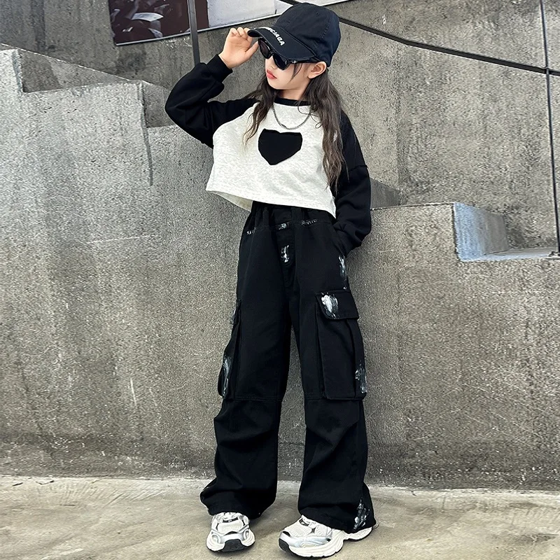 ZOETOP 2024 Spring Autumn Junior Girl Tracksuit Children Girl Contrast Ccasual O-neck Pullovers+sport Pants Girl Kids Clothing