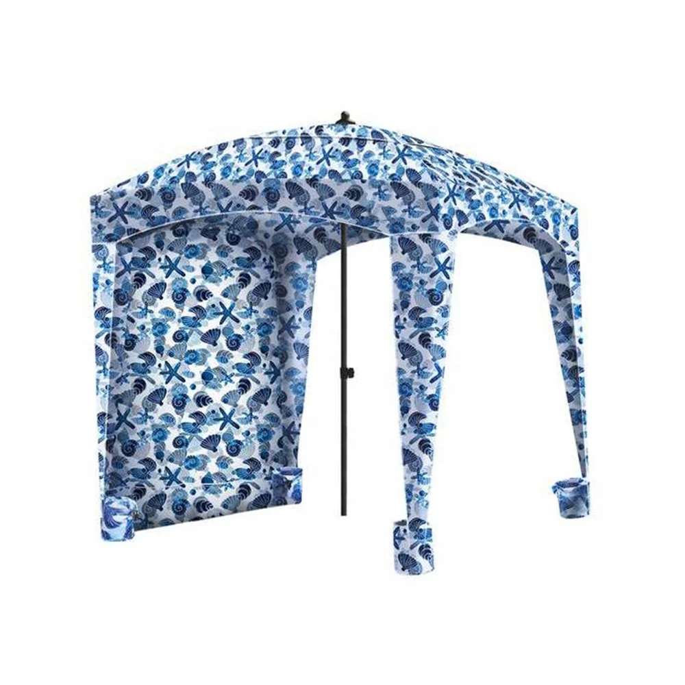 Stainless Steel Outdoor Garden Patio Seaside Sunshade Summer Solar Beach Cabana Square Umbrella Tent Tassels Canopy for Park