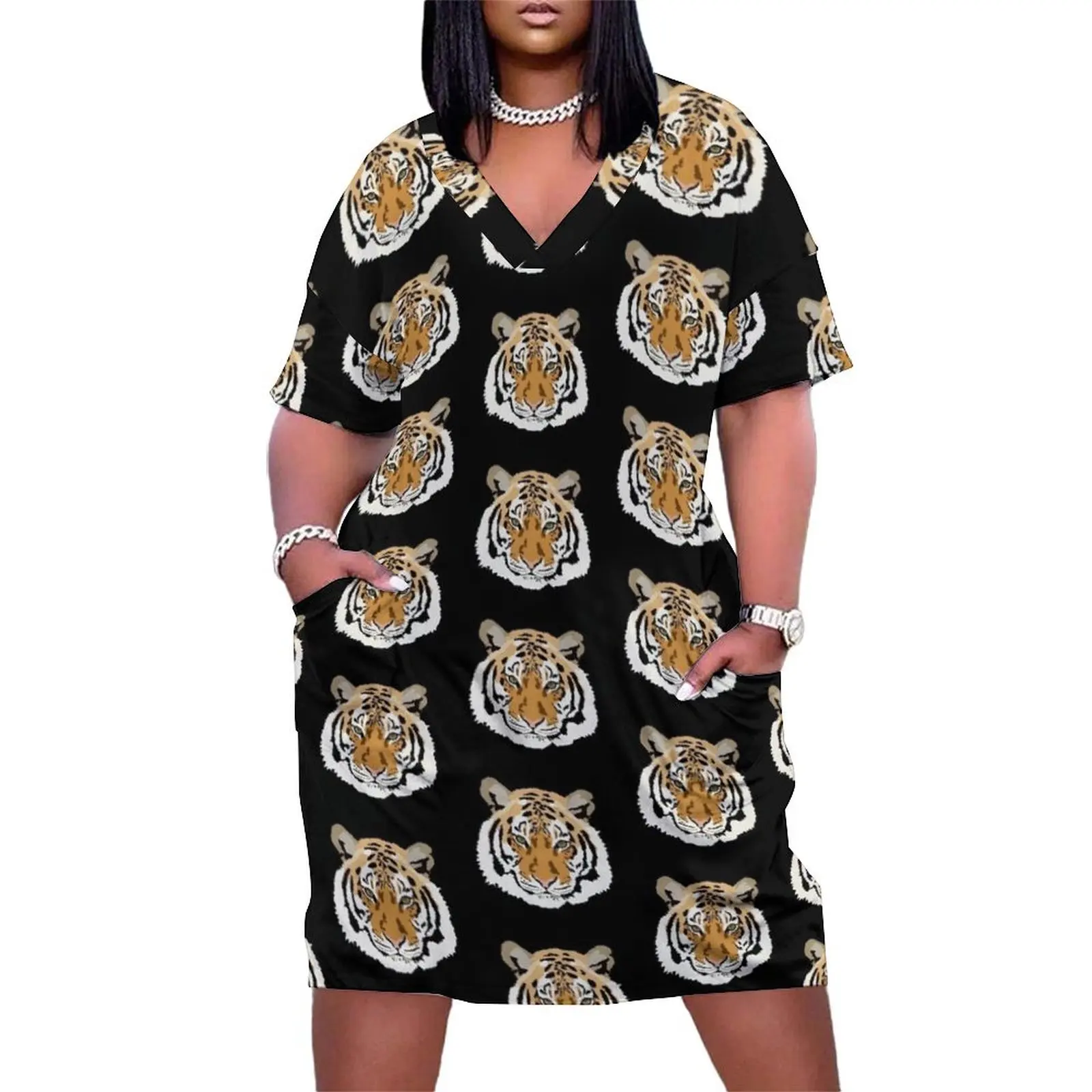 

Tiger Pattern Loose Pocket Dress sexy short dresses daring dress for women