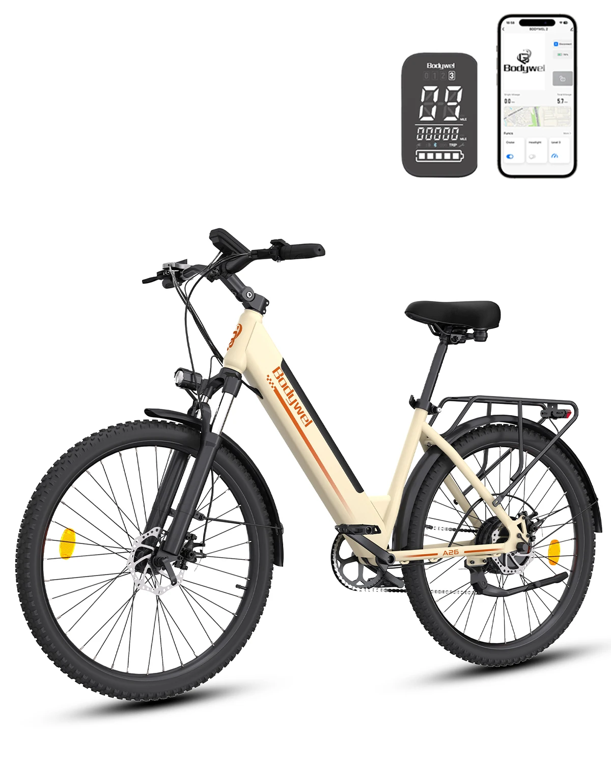 26 inch elektrische fiets voor volwassenen, 250W 36V 13Ah uitneembare accu elektrische fiets 60km, 7-versnellings stadsfiets met LCD LED, EU voorraad