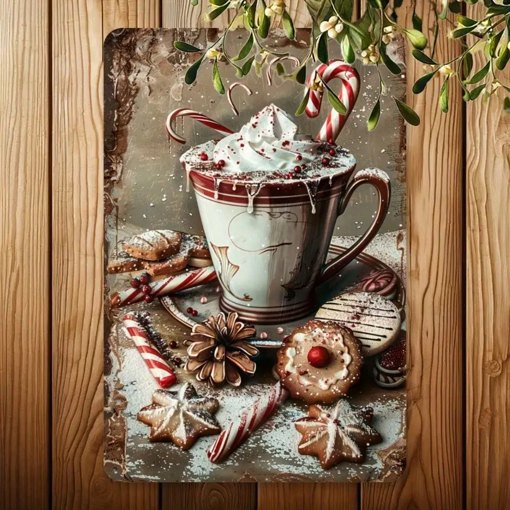 خمر معدن القصدير تسجيل 8x12 بوصة ريفي الشوكولاته الساخنة جدار الفن لعيد الميلاد ديكور المنزل