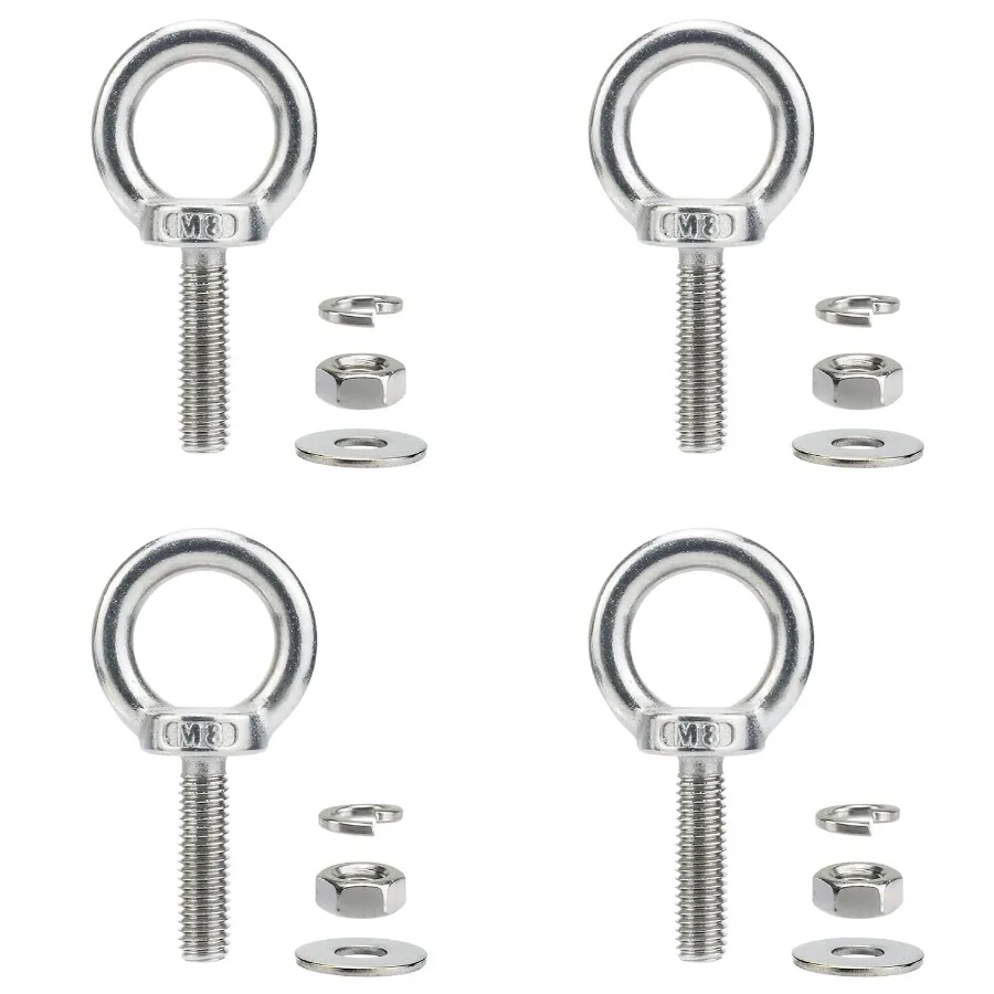Bulloni a occhiello in acciaio inossidabile M8 con rondelle dadi Confezione da 4 M8 x 30 mm M6 M10 Bullone a occhiello per sollevamento spalla disponibile per camion oscillante pesante