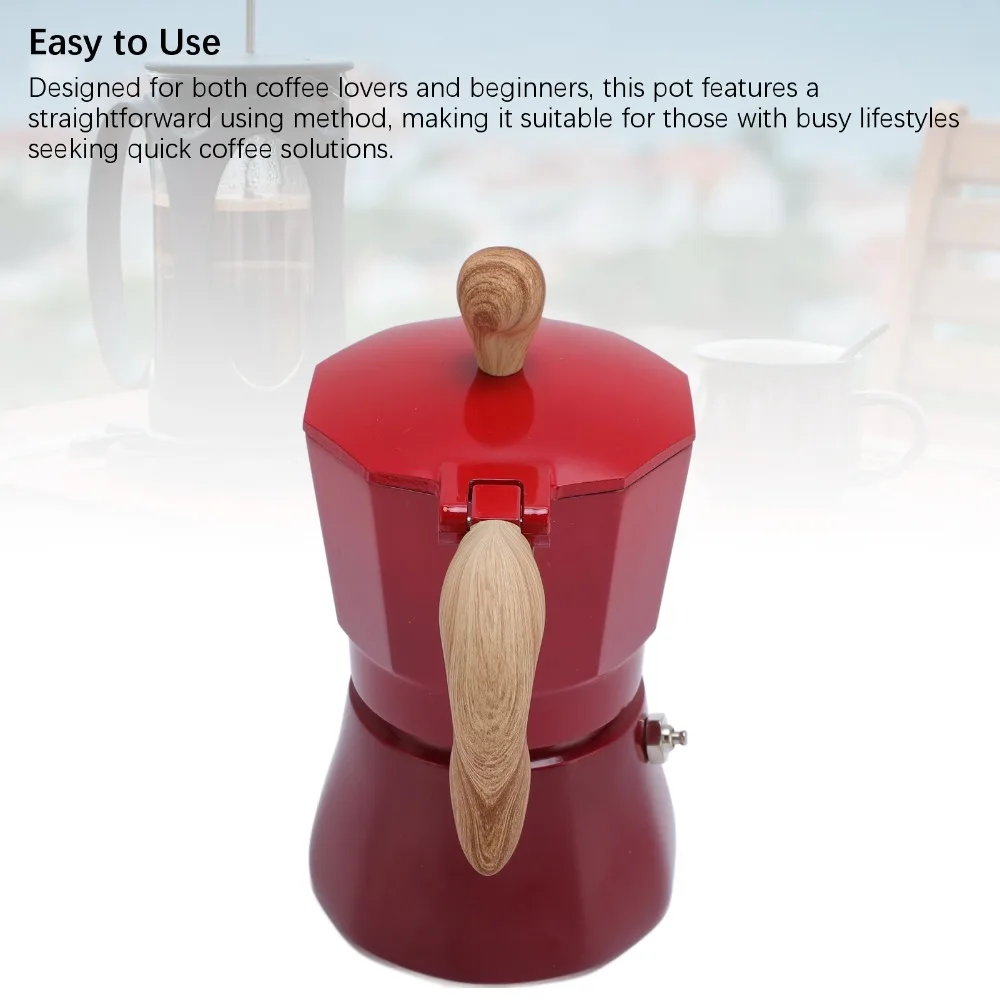Single Valve Stovetop Coffee Maker 150ml Capacity Aluminum Material Stovetop Espresso Maker Red Color Stovetop Compatible