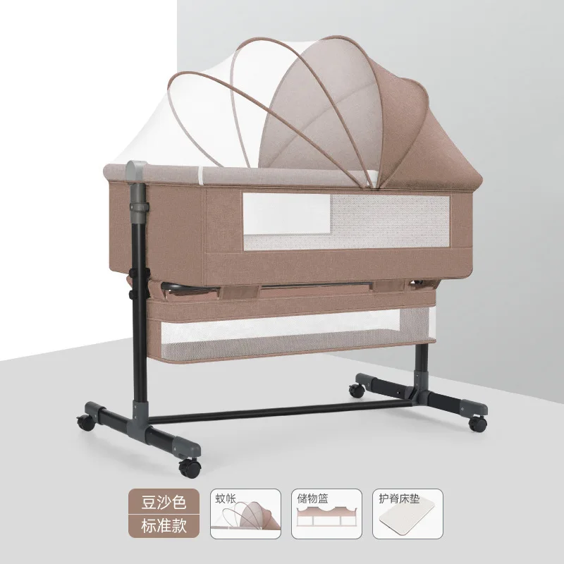 Multifunctional Foldable Baby Bed, Portable Newborn Cradle Bed, Children's Baby Bed Splicing King Bed