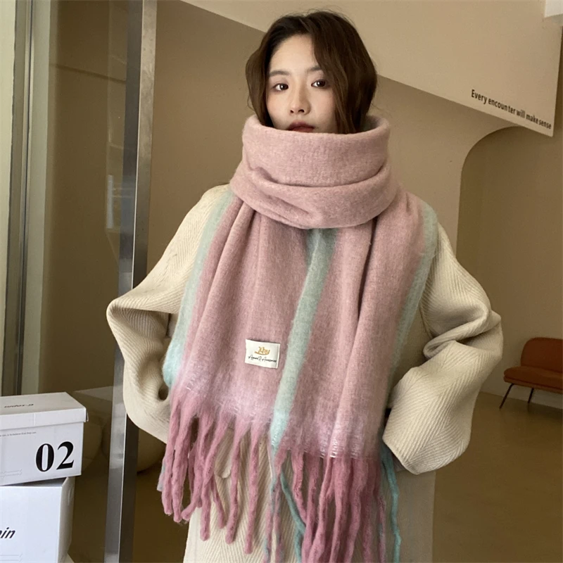 Large Winter Women Scarf Two-Tone Knitted Ponchos Cape Femme Shawl Wraps Pashmina Sjaals Bufandas Mujer Encharpe image 5
