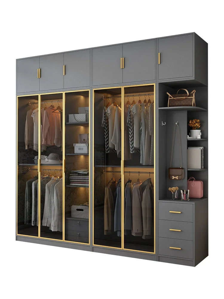 Solid wood light luxury glass door wardrobe, master bedroom cloakroom combination, modern and simple Internet celebrity