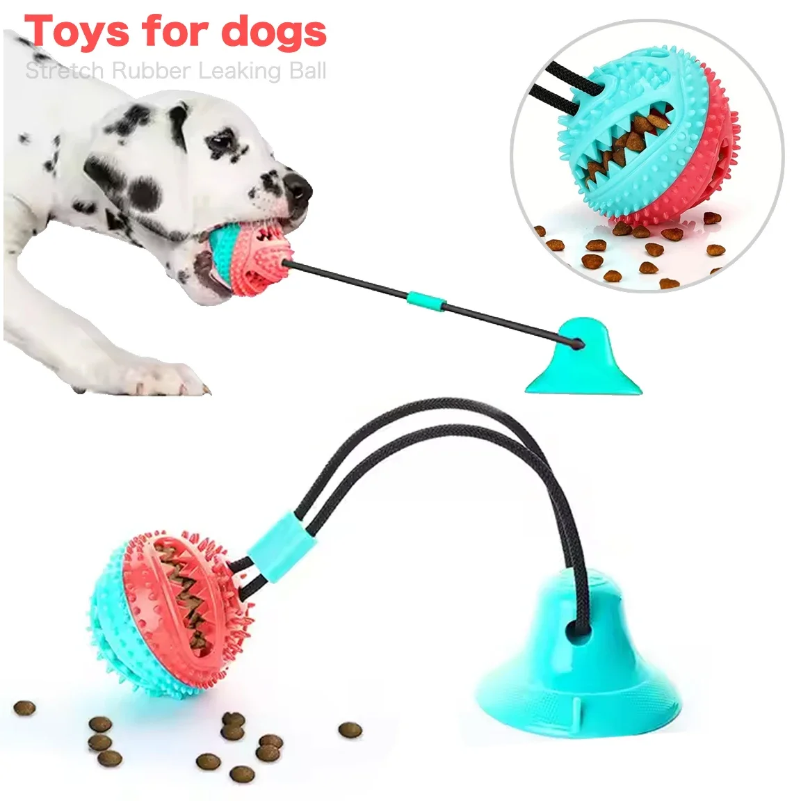 Interactive Dog Toy Indestructible Nontoxic Rubber Squeaky Leaking Ball W/ Suction Cup for Small Dog Chewing Cleaning Teeth Toy