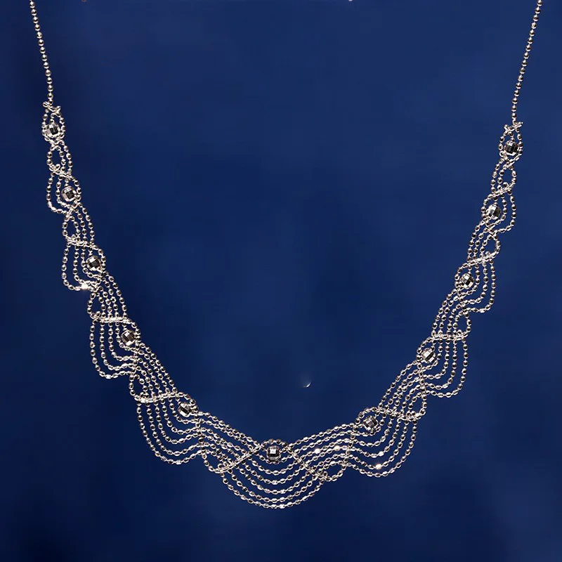 Snqp 18k Gold Plated Chinese Style Lucky Water Wave Lace Necklace Adjustable Italian Woven Sparkly Clavicle Chain For Women Bles