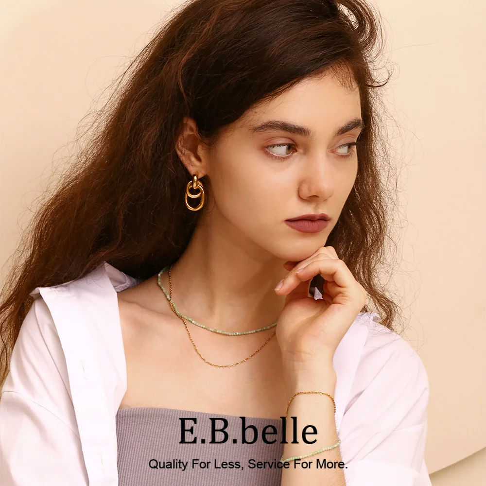 E.B.belle O-shaped Winding Geometric Stud Earrings Water Resistant 316L Stainless Steel Earrings for Women 18K Gold Plated