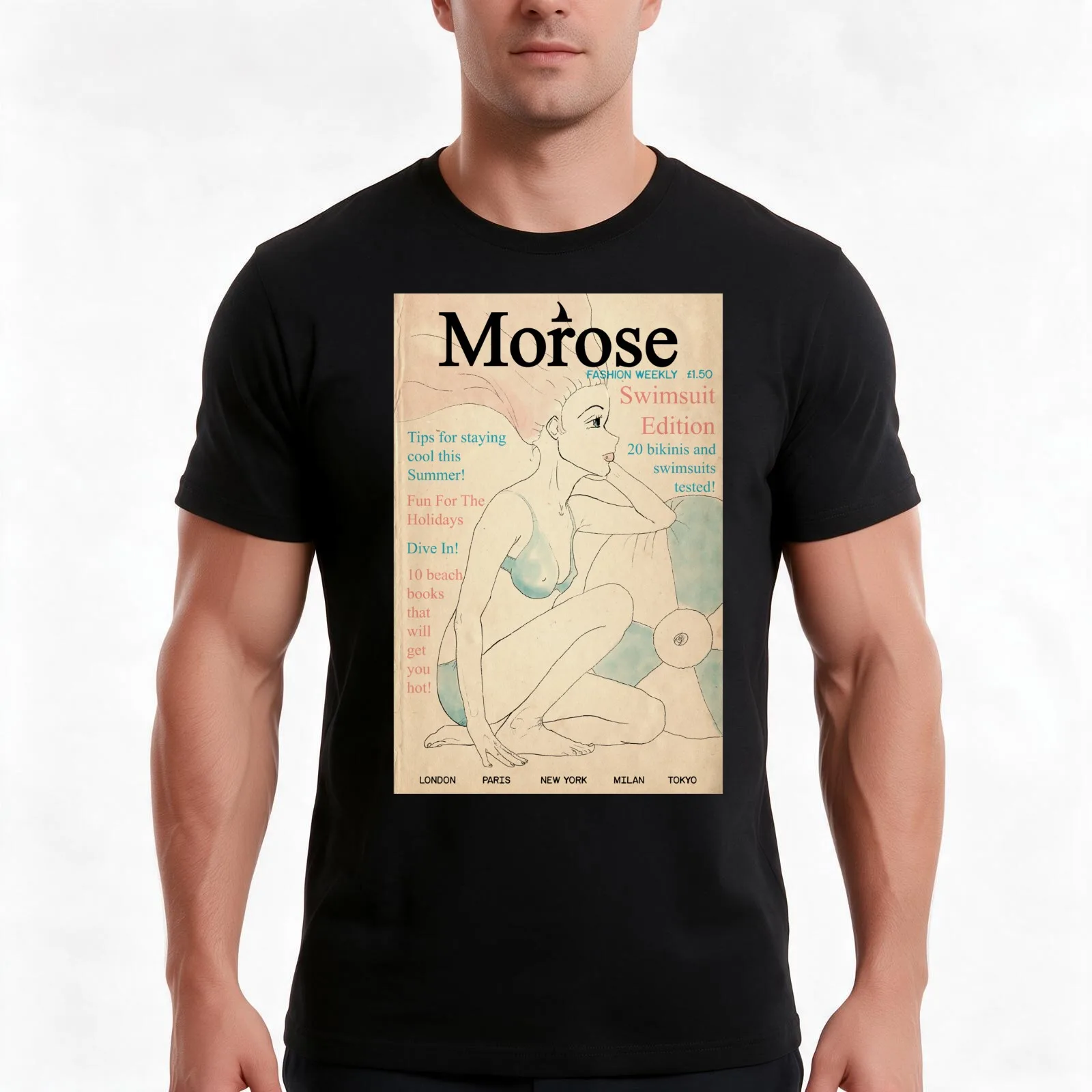 Retro/Vintage Fashion Magazine cover Bikini and Swimwear Edition T-Shirt, Summer Casual Cotton Tee, Oversized Streetwear Tops