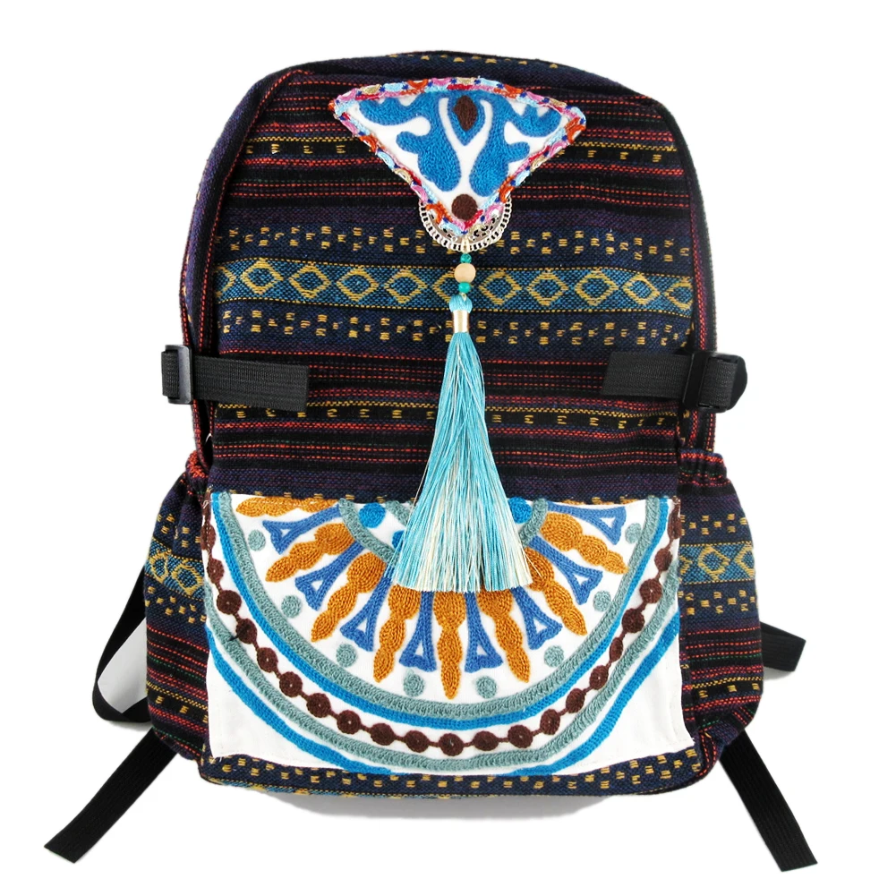 

Племенный винтажный хиппи красочный дорожный рюкзак для женщин с вышивкой помпон хмонг этнический богемный рюкзак в стиле бохо SYS-600