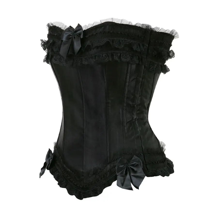 Sexy Spitze Overbust Korsett Top Frauen Vintage Satin Schleife Bustier Dessous mit Reiß verschluss plus Größe Body Shaper Burlesque Korsetts – Detail 12