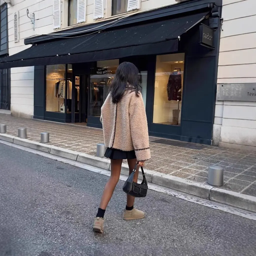 

French Style Elegant Casual Lamb Wool Jacket for Women Spring Fashion All-match Outerwear
