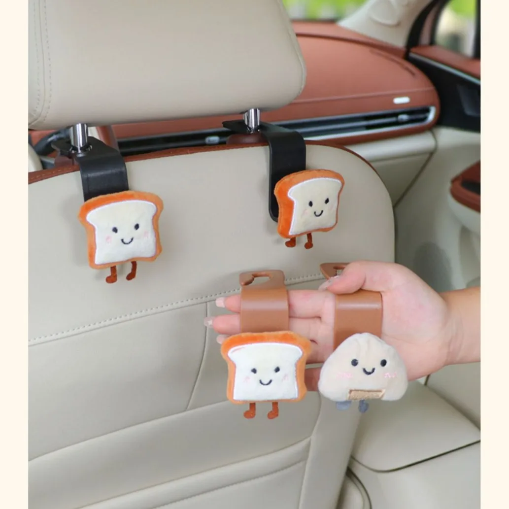 Cute Toast Plush Bread Car Hooks Creative Seat Back Hooks Multifunctional Storage Hooks Car Interior Decoration Accessories