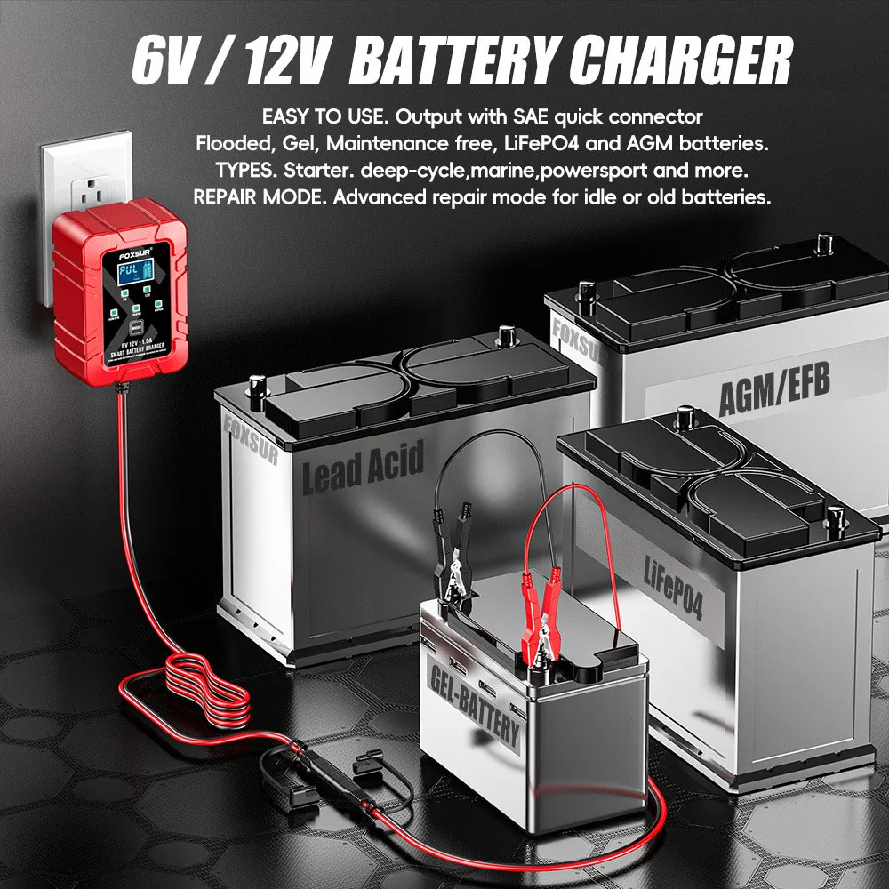 

6V 12V 1.5A 30W For Car Motorcycle Toy Lithium iron battery Battery Pulse Repair Charger Lead-acid Batter Charger