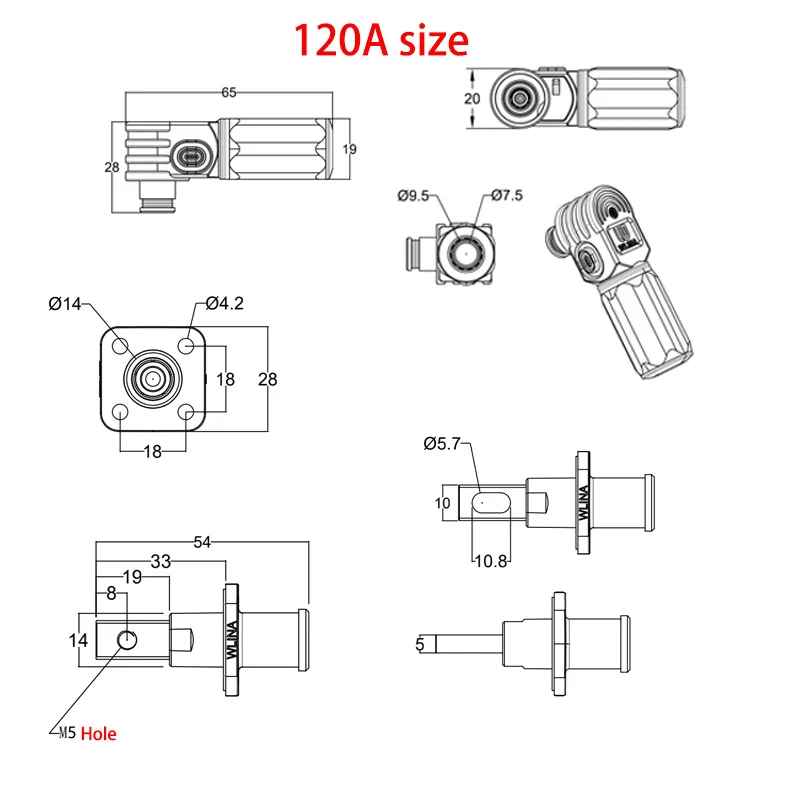 Connecteur de stockage d\'énergie de batterie 120A 200A, Terminal à prise rapide ignifuge, étanche IP67, connecteur d\'alimentation à coude simple