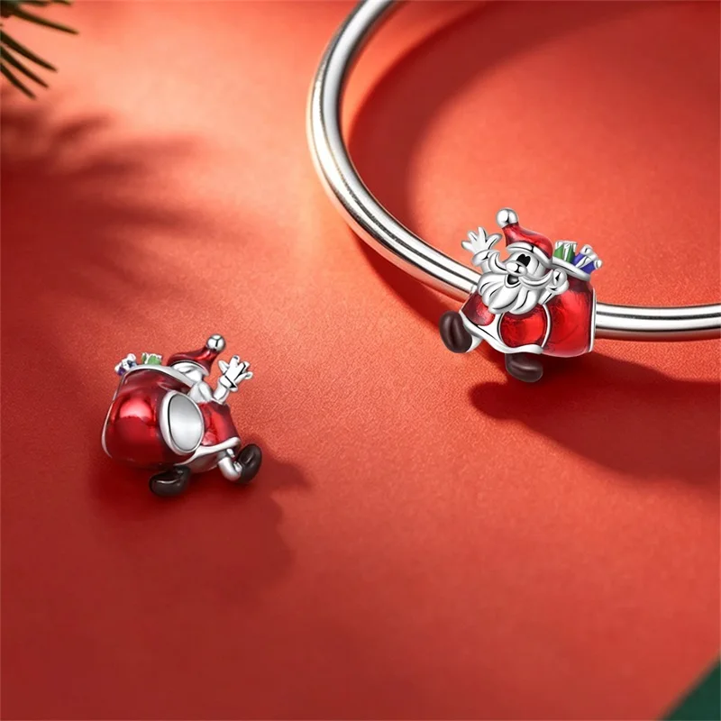 Authentic 925 Sterling Silver Gingerbread Man & Candy Cane Christmas Dangle Charm Fit Original Bracelet Santa Claus Xmas Gift