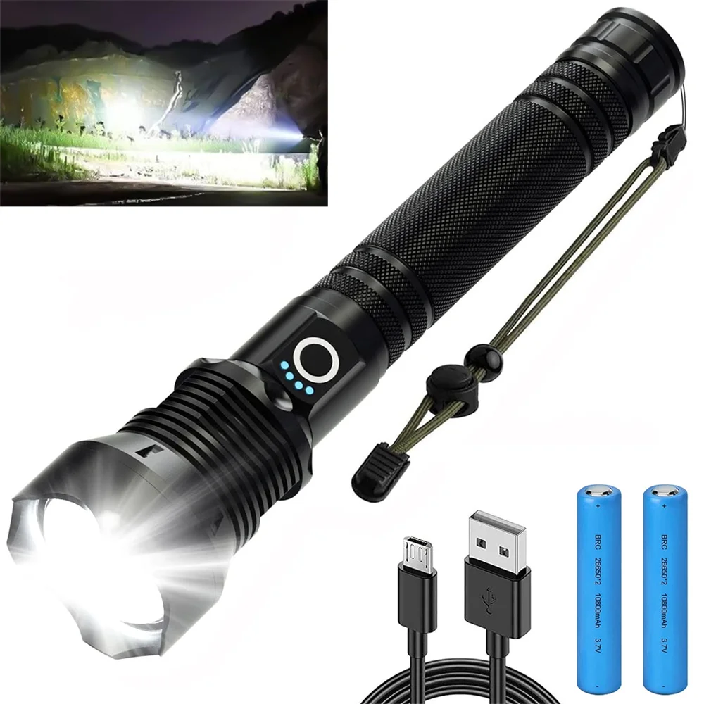 Super Lighten  LED Flashlight 18650 Usb Rechargeable High Power Tactical Torch XHP70 Powerful Torch IPX6 Waterproof Lantern