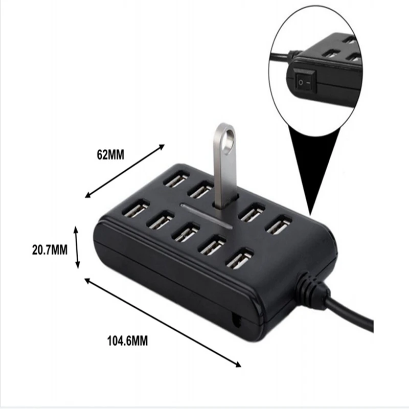 Cable de extensión de alta velocidad de 10 puertos, adaptador Hub USB 2,0 para Dispositivo de interfaz PCB portátil