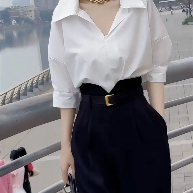 Internet Celebrity Street-exploding Style 2025 Spring New Age-reducing High-end Lapel Shirt Top with High-waisted Pants