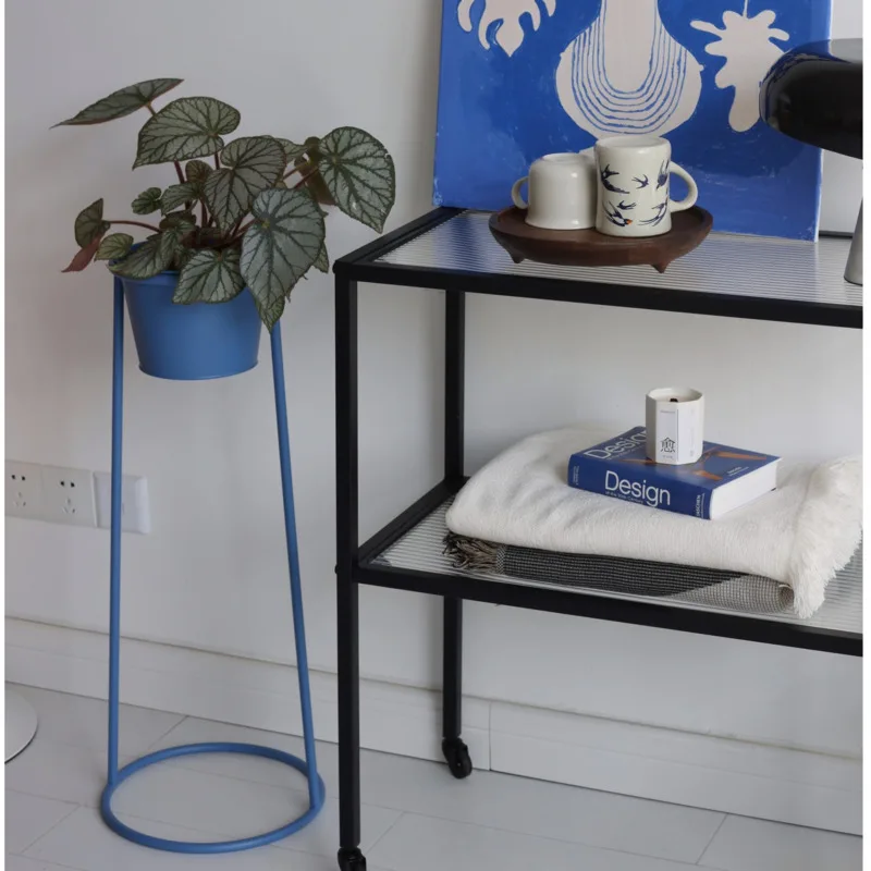 Indoor Minimalist Stand For Flowers Living Room Balcony Plant Rack Metal Blue Decorative Shelf Convenient Mobile Display Rack