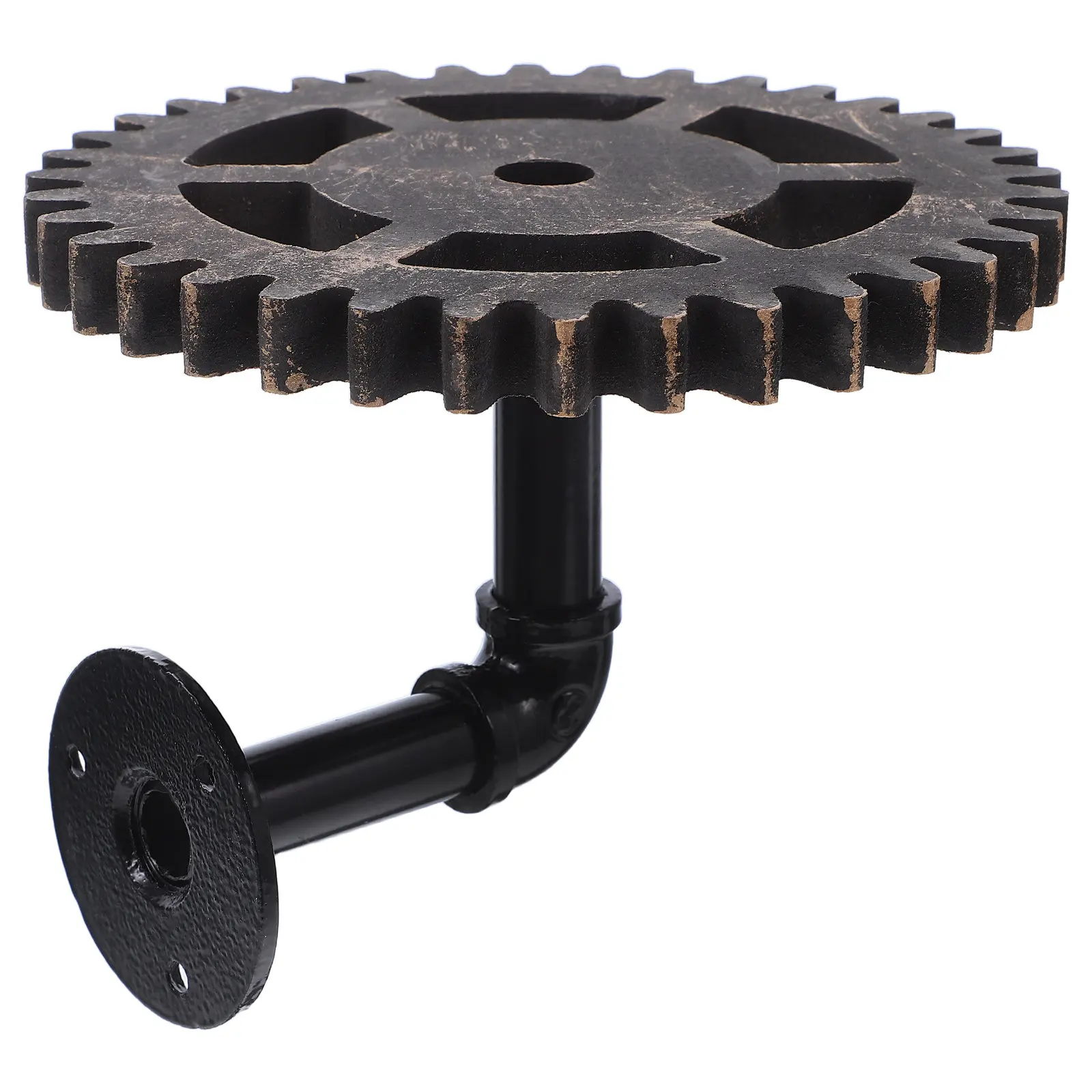 Vintage Industrial Pipe Wall Shelf Steampunk Gear Design Rustic Metal Floating Shelf for Kitchen Living Room Storage and Decor