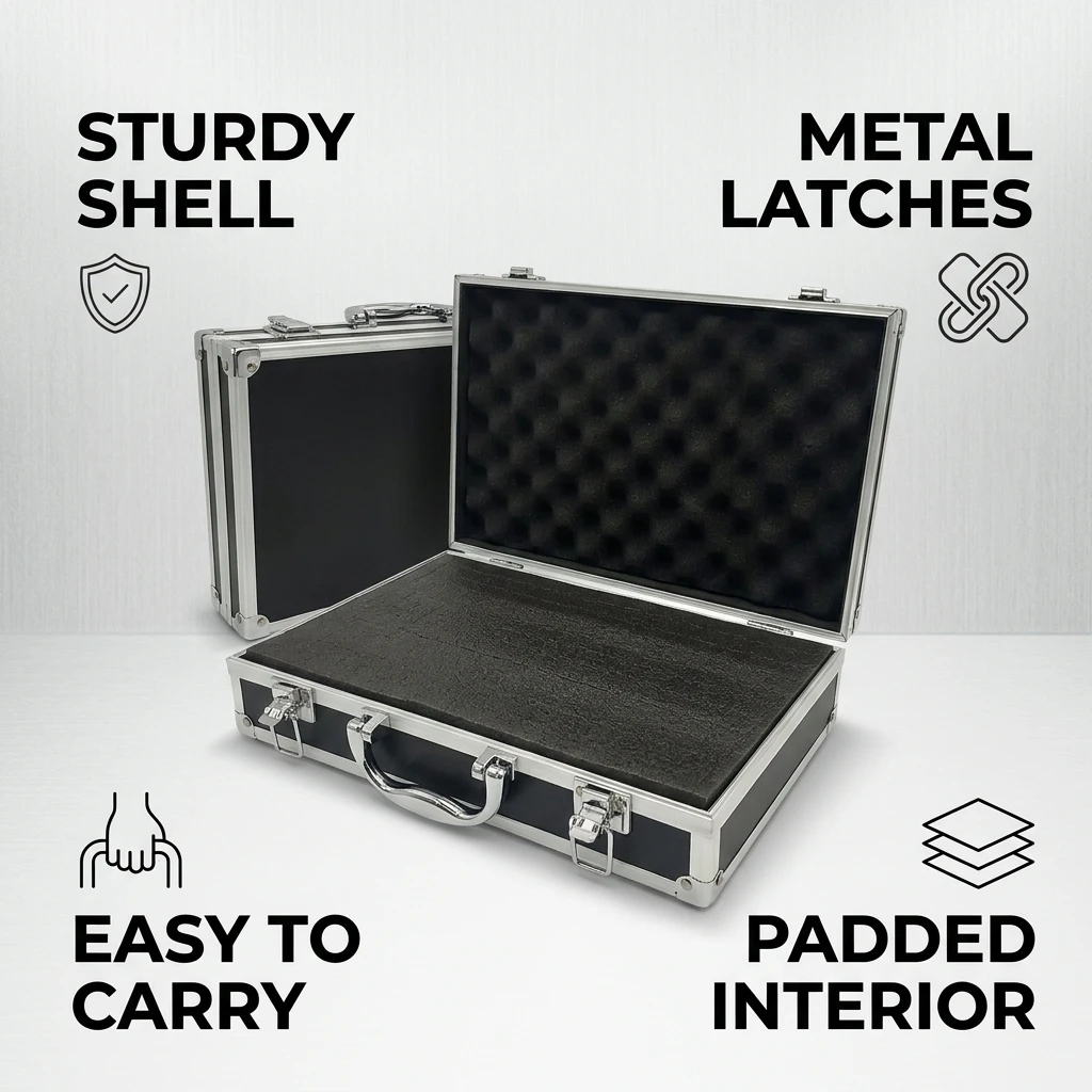 Aluminum Portable Tool Box Storage Case with Sponge Lining Impact Resistant Handheld Toolbox for Garage Workshop Home Tools