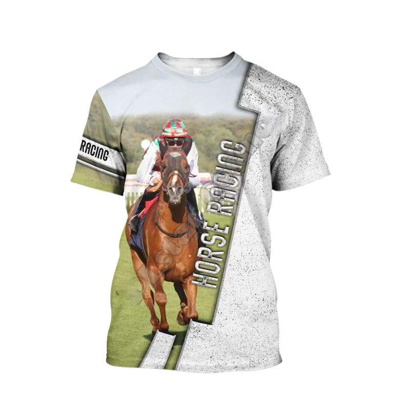 Horse Racing Pattern 3d Printing T-shirt For Men Summer Street Horse Harajuku Clothing Women Short-sleeved Shirt Streetwear