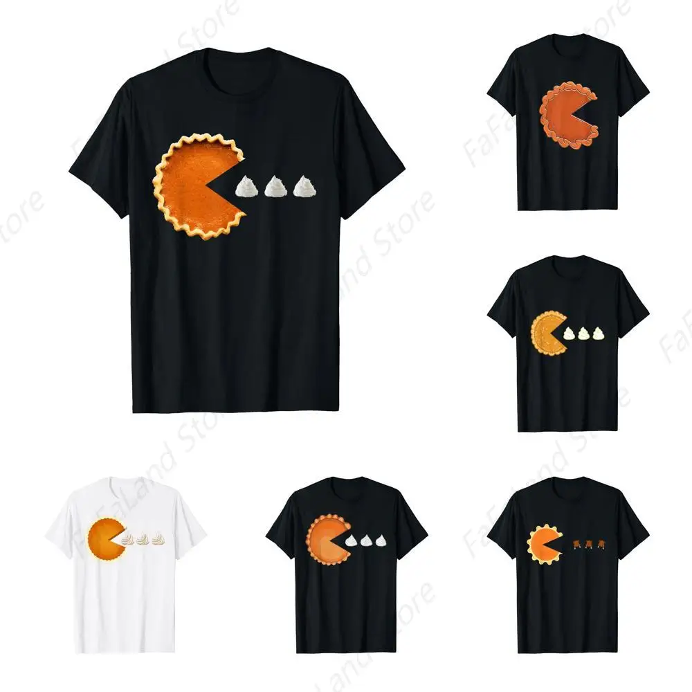 Pumpkin Pie T-Shirts Whipped Cream Video Game Thanksgiving T-Shirt for Men Women Cotton Summer Top Tee