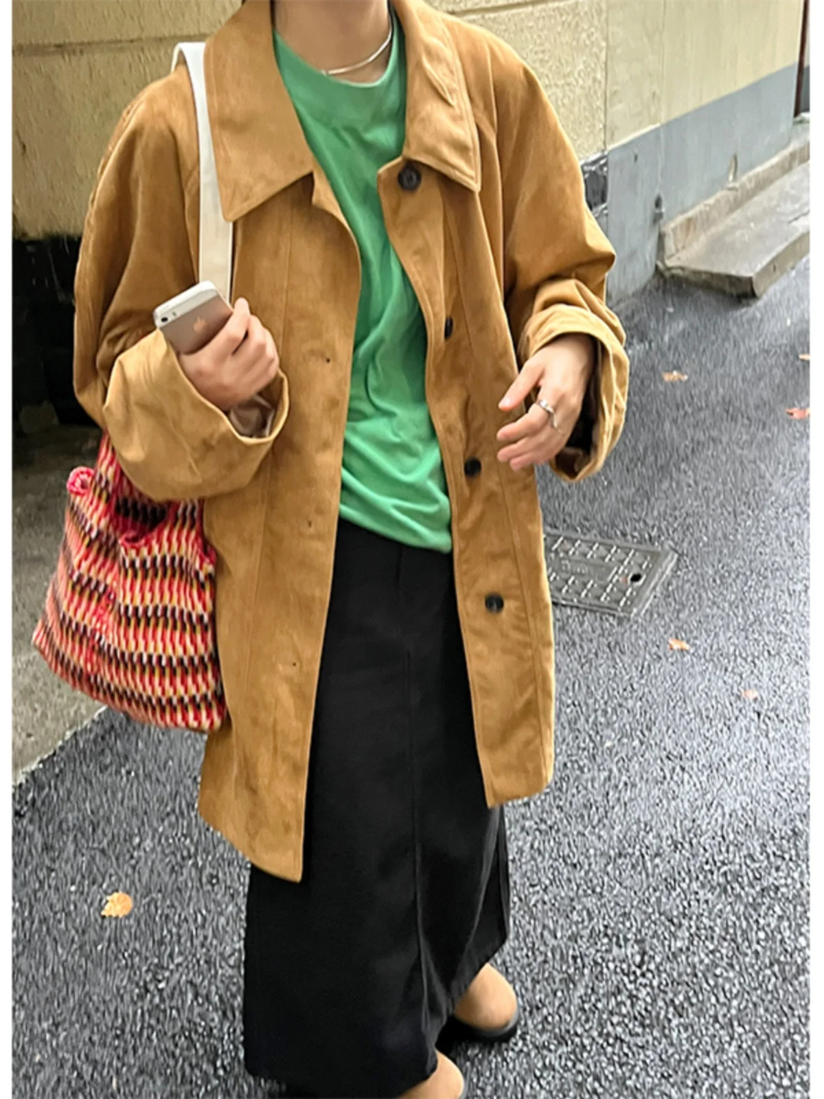 Vintage Japanese Sle ort Suede Coat Women's Autumn Winter New Arrival Faion Versatile Loose Fit Regular Length Outerwear