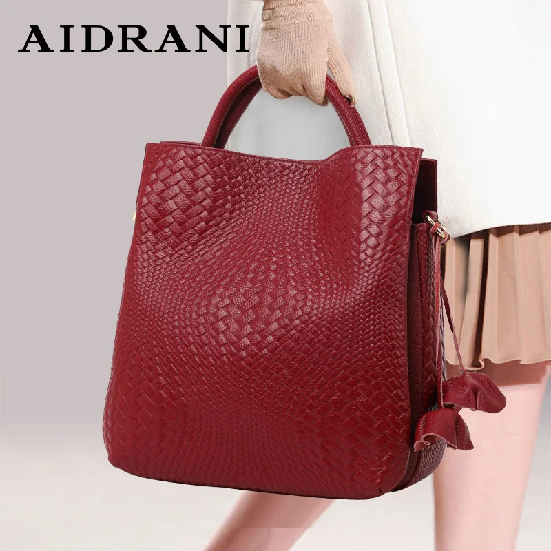 Aidrani  Genuine leather fashion women's handbag large capacity luxury weaving patterns cowhide bag