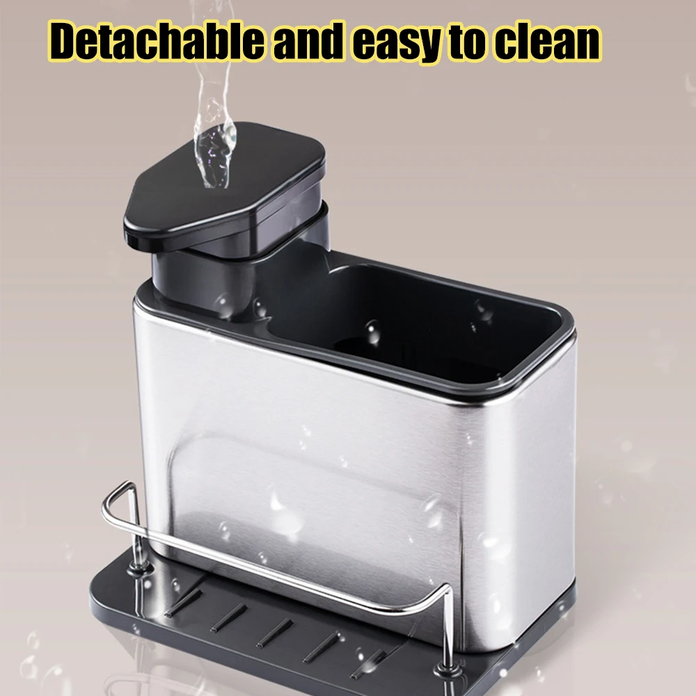 Kitchen Soap Dispensers Sponge Holder Dish Soap Dispenser Rustproof Drainer Rack Stainless Steel Sink Organizer Tray for Kitchen