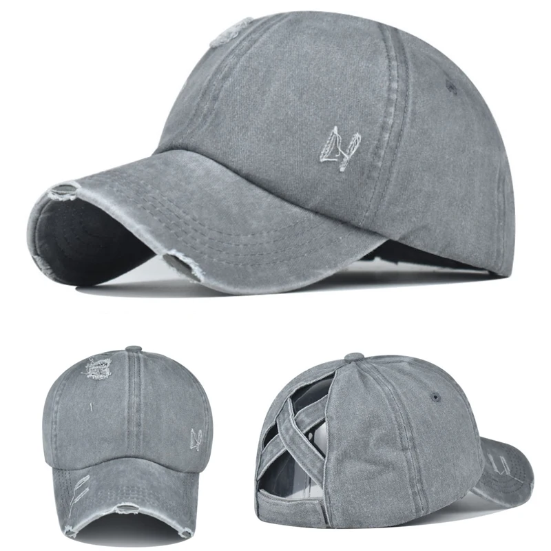 Vintage Ponytail Baseball Cap Women Adjustable Snapback Hat