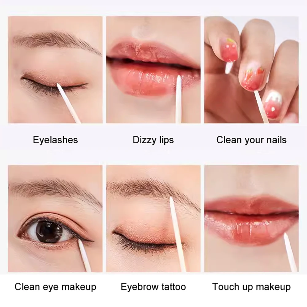 Wholesale 100Pcs Wooden Eyebrow Eyeline Cotton Swab Lip Gloss Pointy Swabs Cleaning Sticks Eyelash Extension Applicators