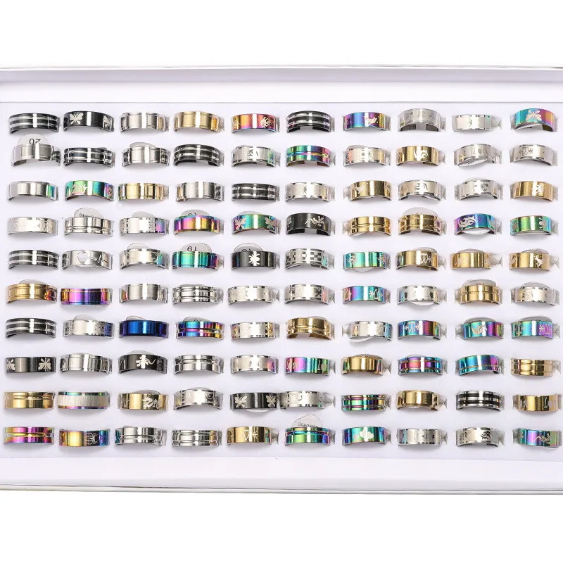 Trendy 10Pcs/pack Trendy Colorful Titanium Steel Rings for Men Women Titanium Finger Ring Wedding Party Gift Jewelry Wholesale