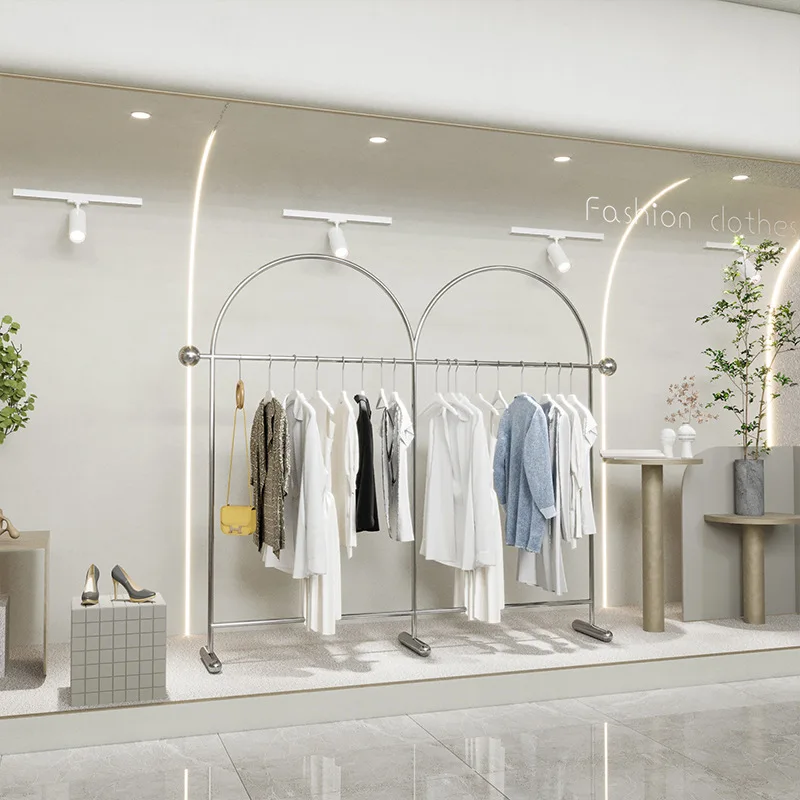 New clothing store display rack Stainless steel floor type hanging men's and women's clothing store Nakajima shelf Internet