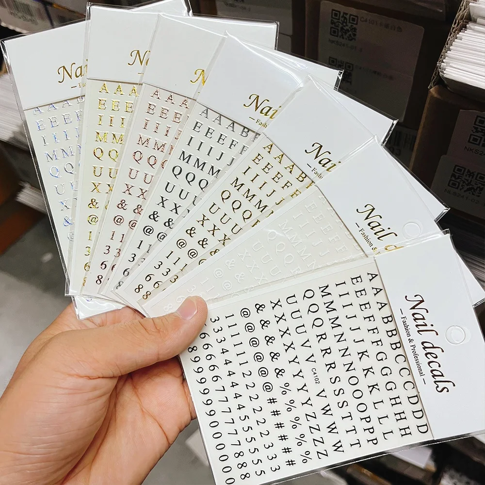 

2Pcs 3D Black White Small Alphabet Nail Art Sticker Gold Silver Laser English Letter Adhesive Decals DIY Number Manicure Sliders