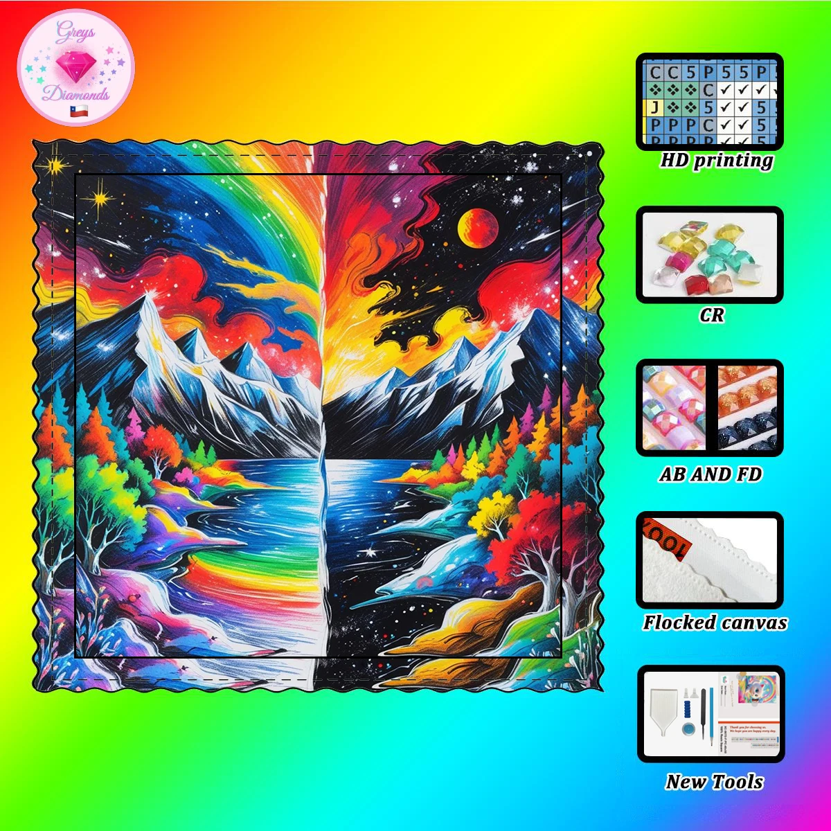 

【Gheys_ Diamond Art】Rainbow scenery Crystal AB Rhinestone Fairy Dust Rhinestone Perfect Resin Diamond