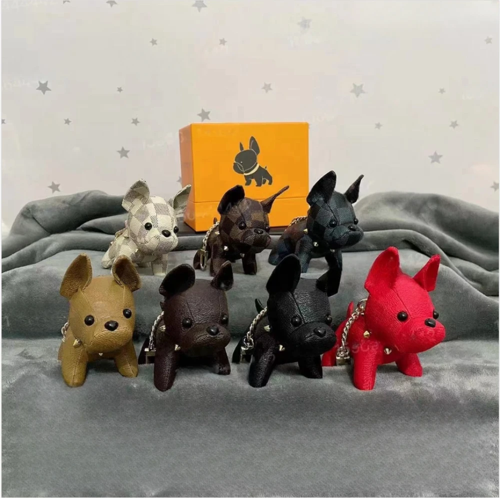 2024 Top selling PU Leather Fighting Dog Pendant Keychain Cute Doll Bag Hanging Decoration Dog Buckle Pendant Chain