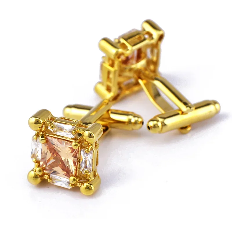 

New Golden Zircon Cufflinks Men's Unisex French Wedding Shirt Buttons Exquisite Luxury Business Crystal Cufflink Jewelry Gifts