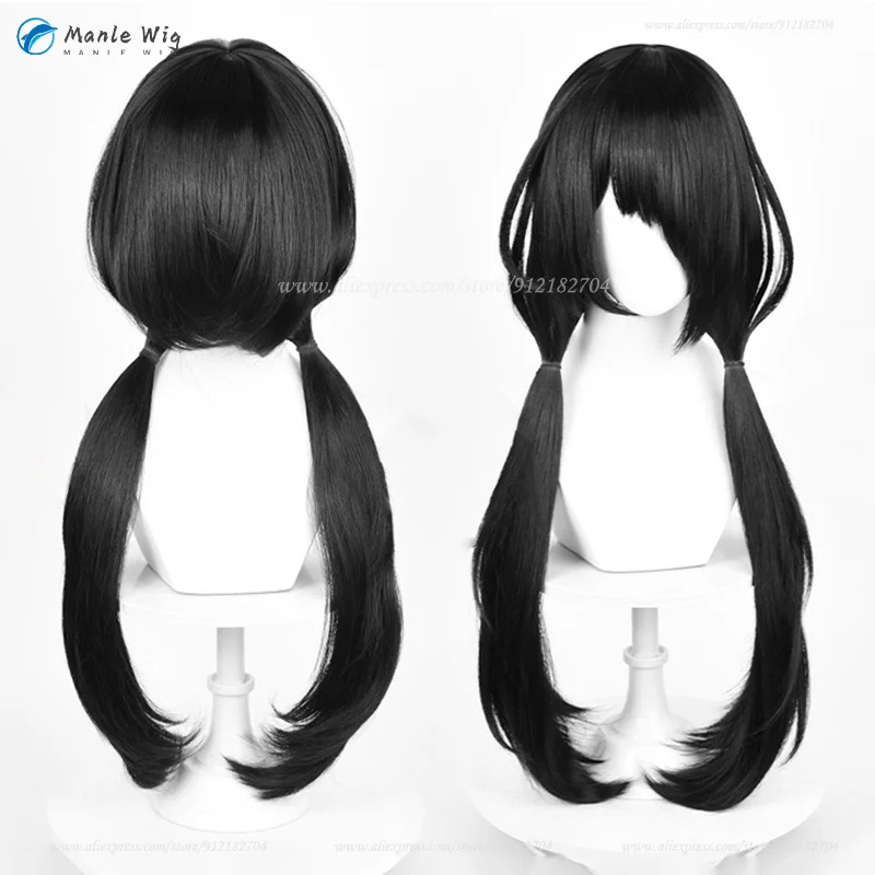 Anime Tokisaki Kurumi parrucca Cosplay 80cm lungo nero parrucche da donna resistente al calore capelli sintetici parrucche per feste di Halloween + cappuccio per parrucca