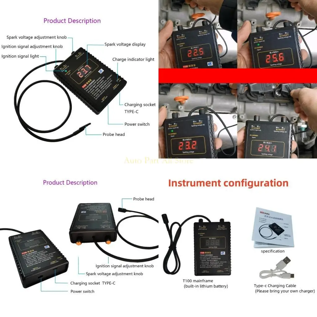 

J0ma Engine Tester T100 Профессиональные катушки с диагностическим прибором сигнала.